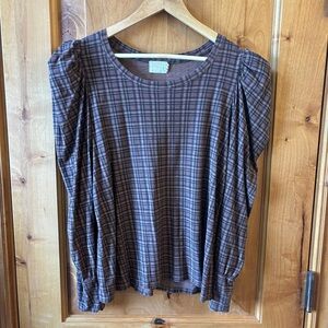 Nation LTD Limited Romy long sleeve puff shoulder XL in tartan plaid Top